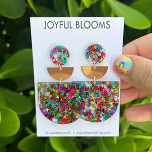 Multicolor Geometric Star Confetti Earrings | Star Earrings